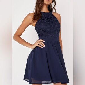 Lulu's Navy Blue Floral Lace Mini Dress